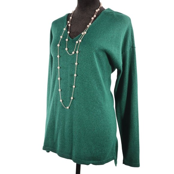 INC international concept V-Neck Emerald Green Long Sleeve Sweater Size Small - Picture 2 of 12